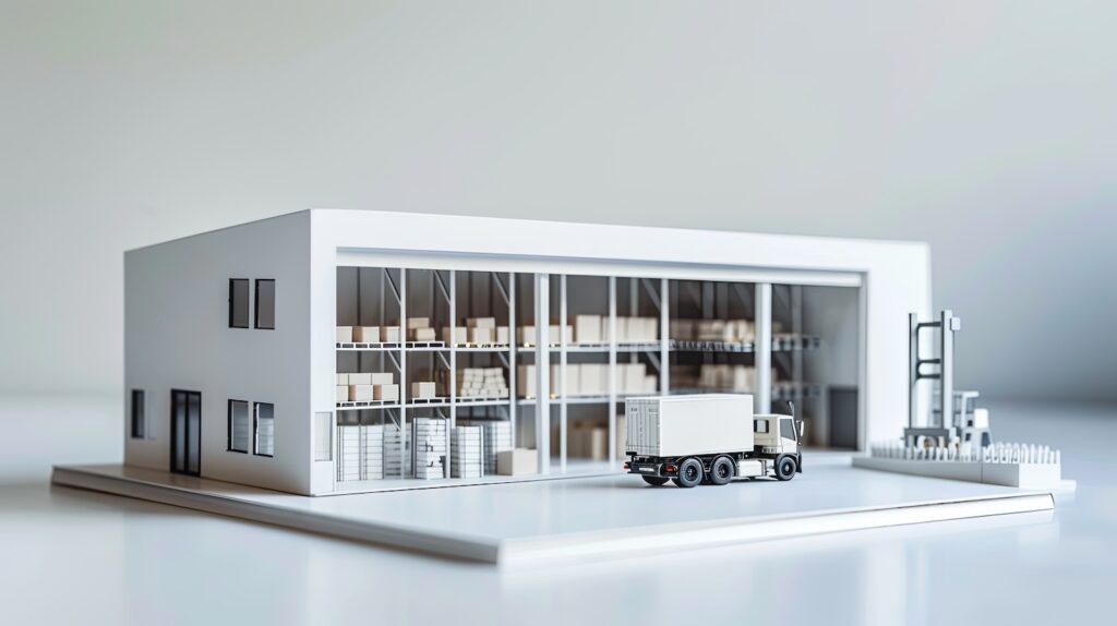 Maquette de site industriel illustrant la solution de manutention Off-Road de NEOTRUCKS pour une supply chain décarbonée